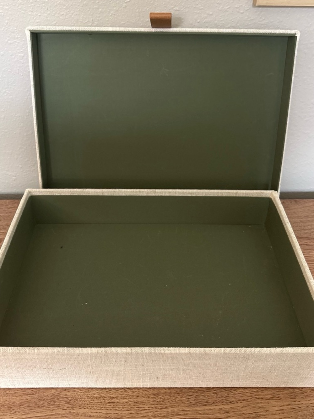 Hearth & Hand Linen Jewelry & Keepsake Storage Box Decorative Tan Leather Pull - Picture 3 of 4